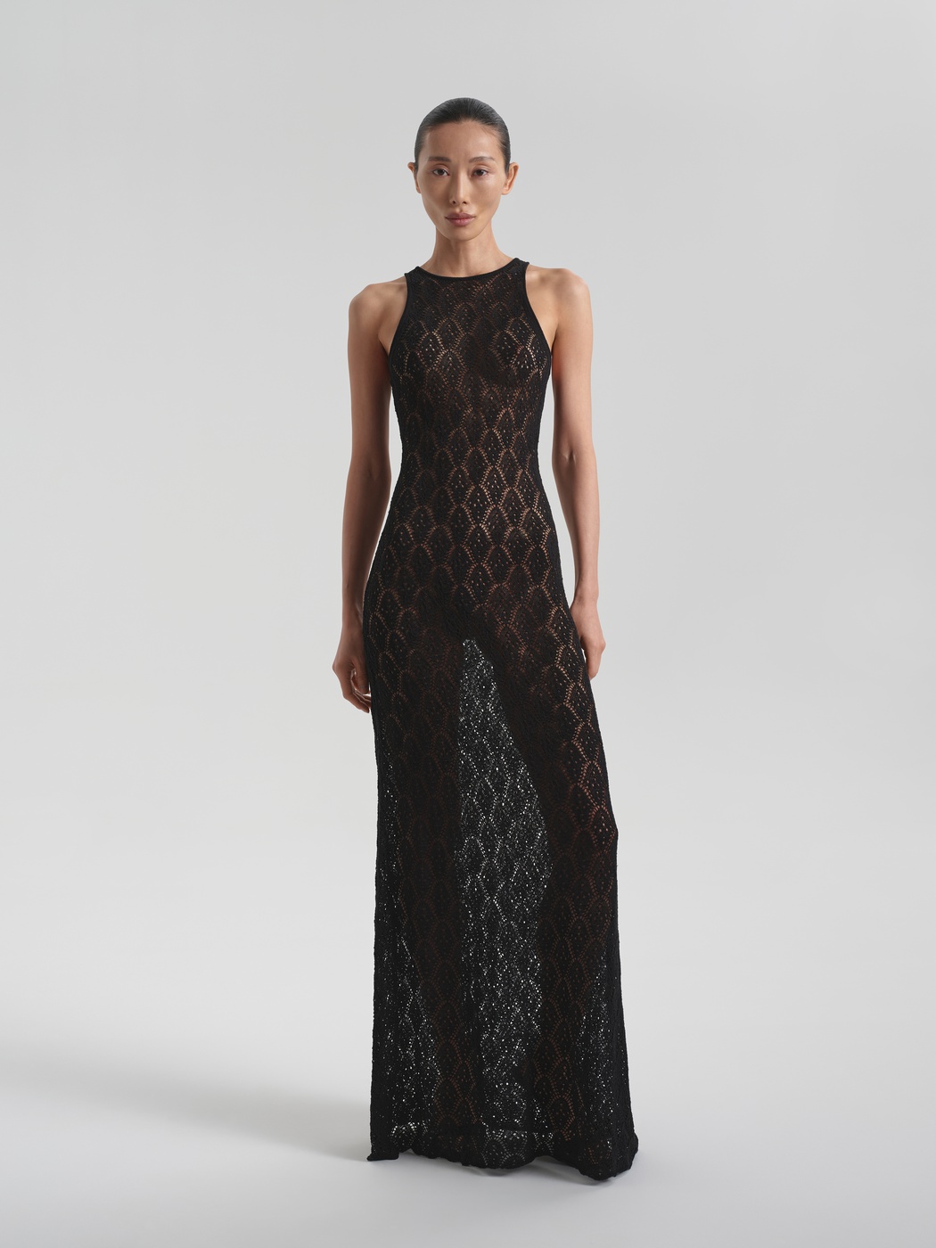 Midi dress with American armhole knitted