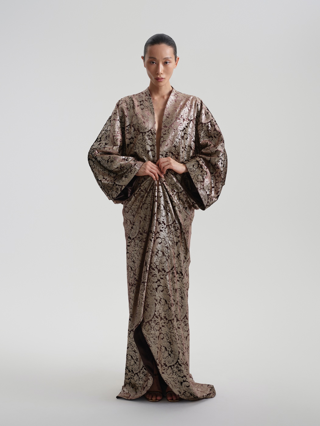 Silk velvet robe with drapery