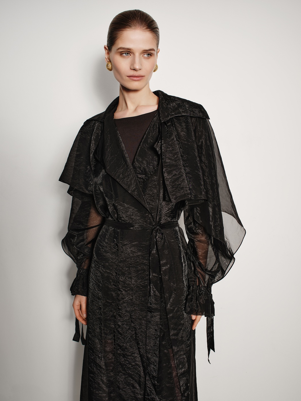 Black organza trench clearance coat