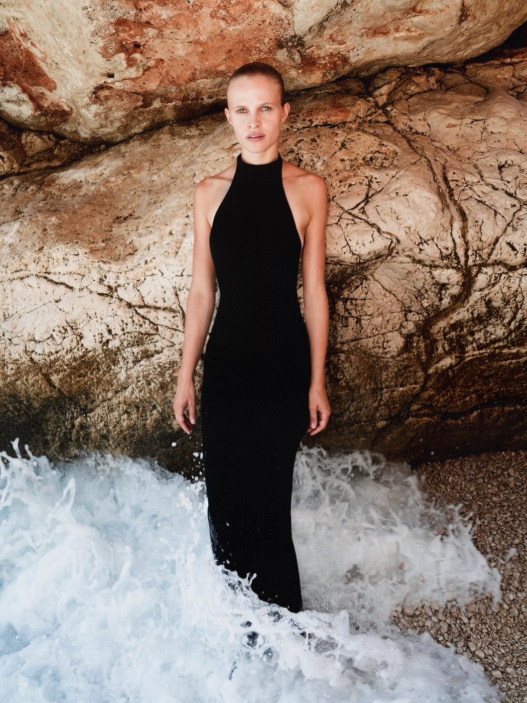 Open-back maxi dress made of costume fabric