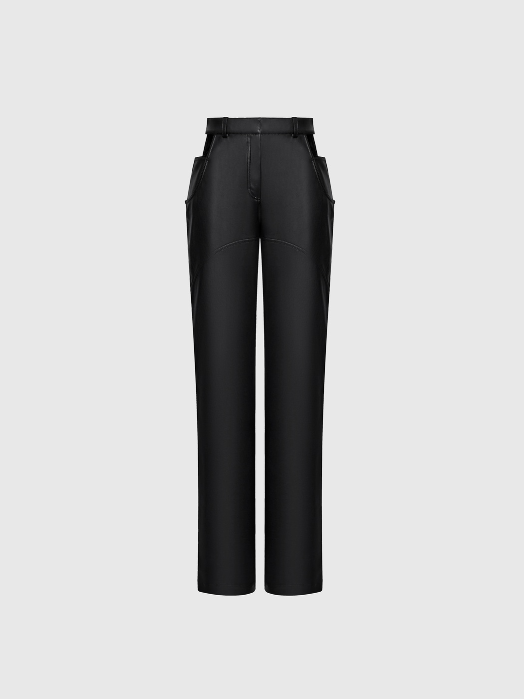 Side cutouts eco-leather trousers