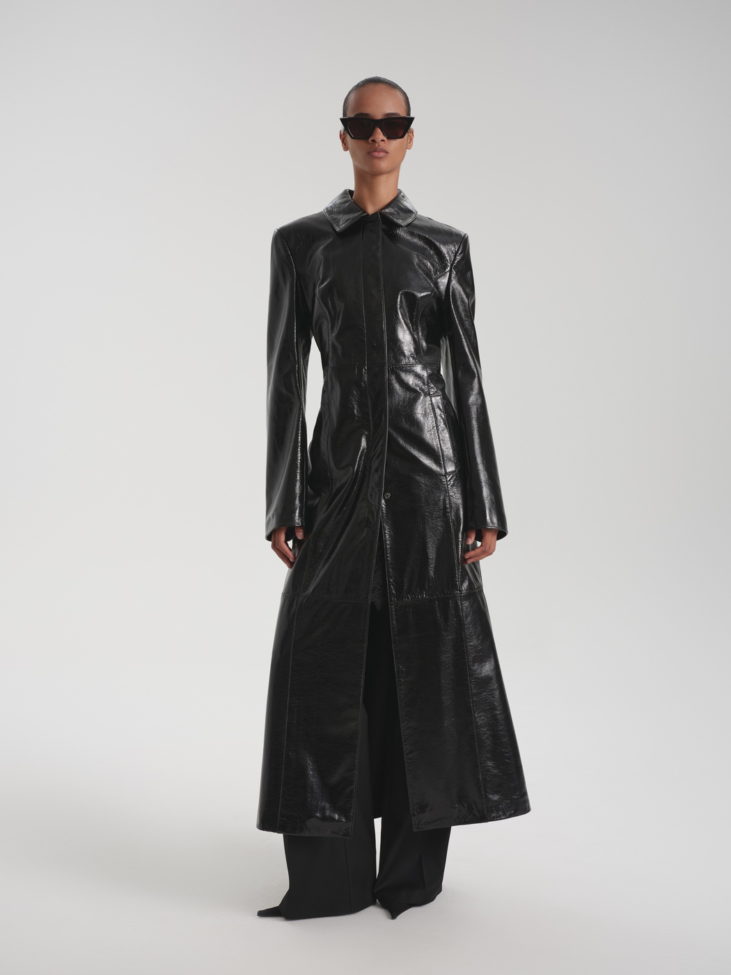 4WAY SHEER DOCKING TRENCH(BLK×KHA) KHMELNYTSKE SHOSSE LONG BLACK LINEN TRENCH COAT — K M by