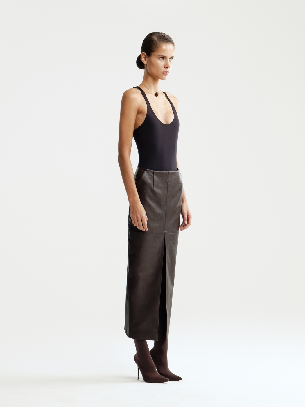 Eco-leather midi skirt